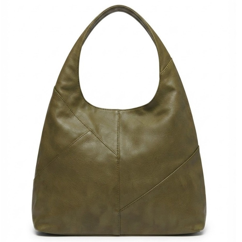 Joy Mangano Olive Green Faux Leather Patchwork Hobo Shoulder Bag
